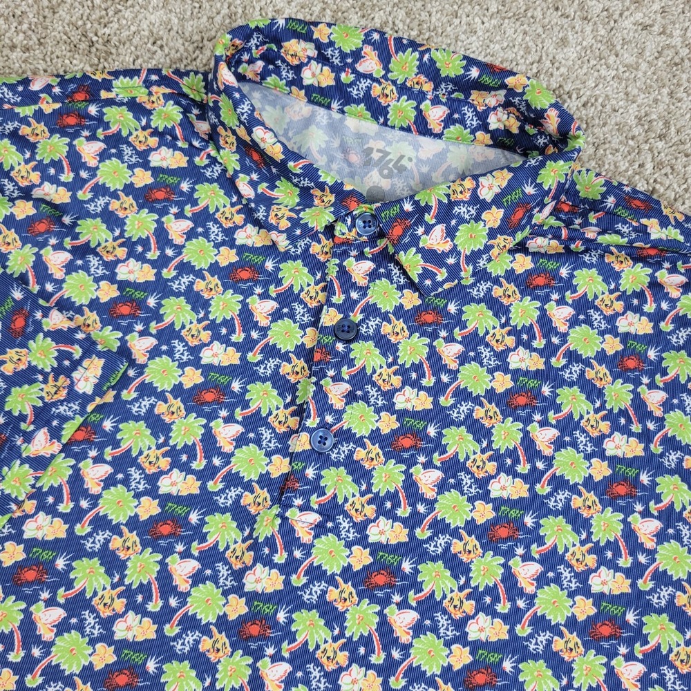 1764 Mens XL Multicolor AOP Floral Performance Stretch Golf Polo Short Sleeve